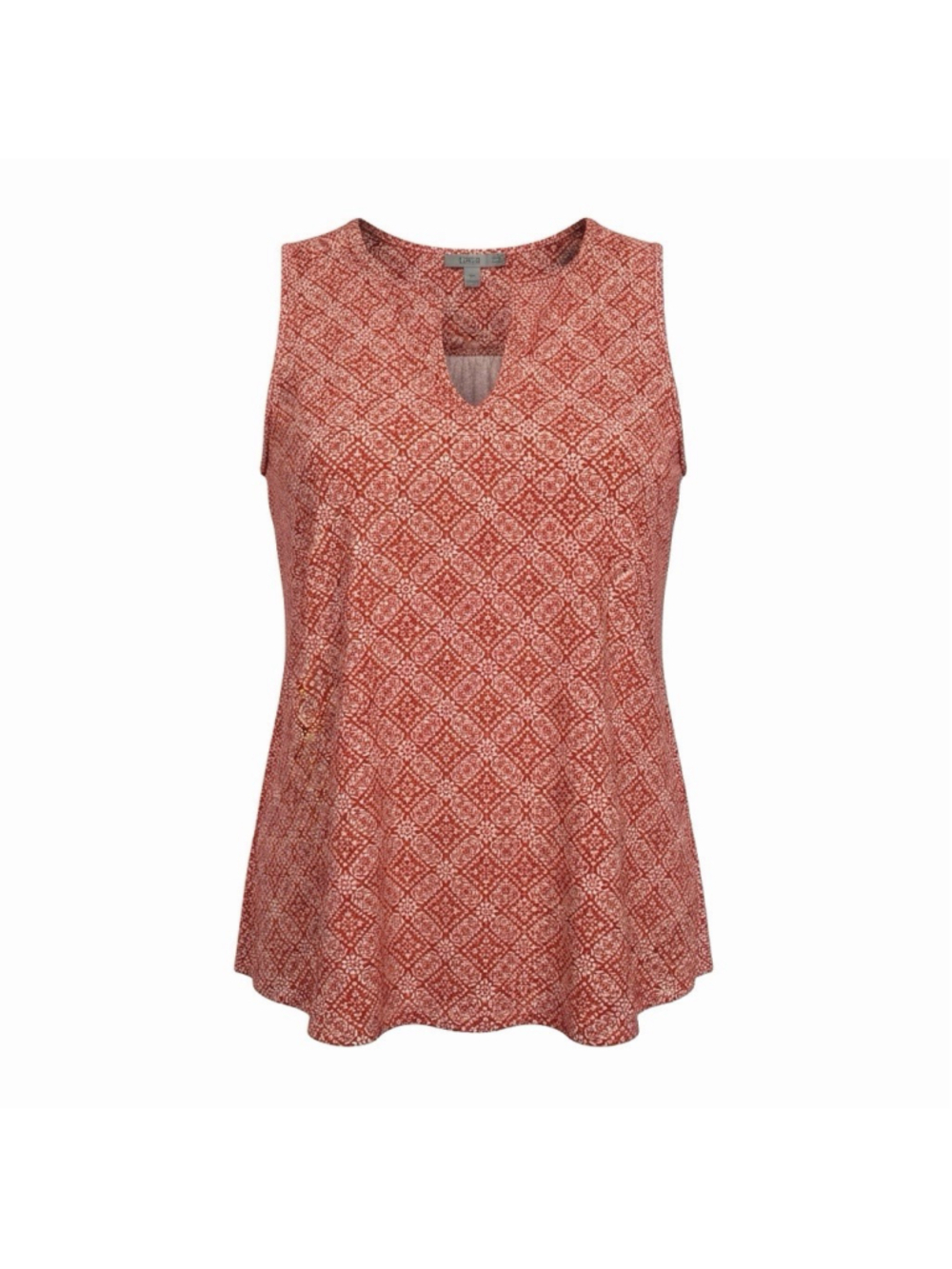 Dalia Red White Floral Sleeveless Blouse U-Neck Stretch Top Women’s Plus 1X